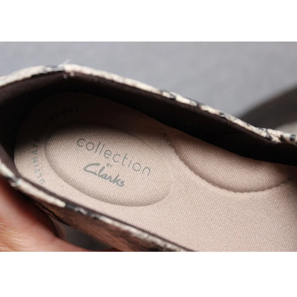 Clarks Faux Snake Print Low Heel Pumps Loafers Ultimate Comfort Women's Size‎ 6M